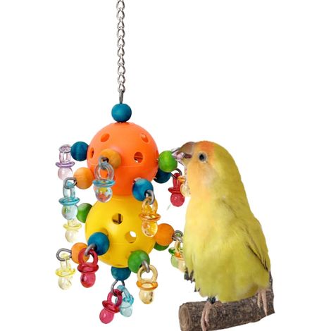 Jouet suspendu à mâcher pour oiseaux, boule interactive à picorer avec perles en bois et breloques acryliques, accessoire de cage pour petits et moyens perroquets, perruches de Quaker, inséparables, p (1/4)