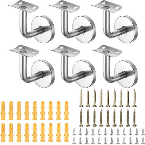 6Pcs Supports De Rampe En Acier Inoxydable, 2.4" Support Courbe Pour Rampe Avec Vis De Fixation Pour Garde-Corps Escalier Balustrade, Argent (1/5)