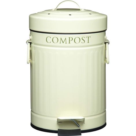 KitchenCraft Mini Pattumiera a Pedale per Rifiuti Organici da Cucina, in Metallo, Capacità 3 Litri, Colore Crema (1/4)