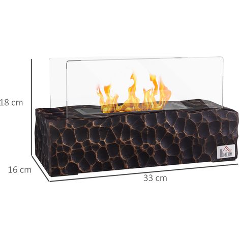 Réchaud de table à bioéthanol, brûleur de 1,15 l, autonomie de 30 à 45 minutes, avec panneau de verre et extincteur, 33 x 16 x 18 cm, noir (1/5)