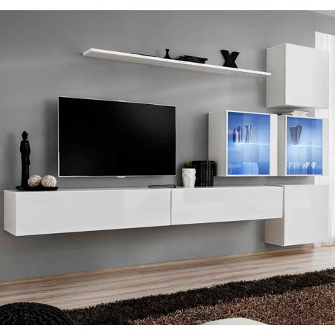 Meuble TV Mural Design "Switch XIX" 310cm Blanc (1/4)