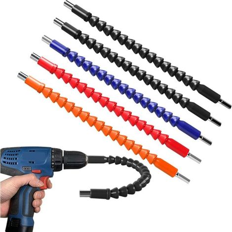SABIR Kit d'Extension d'Angle Flexible 5 Pcs Extension de Foret Flexible de 1/4 Pouce Flexibles pour Perceuse Embouts de Tournevis Souples Universels pour Foret ou Tournevis, (1/5)