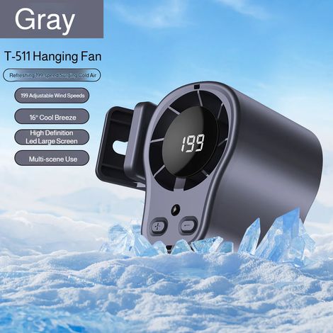 (Gris) Mini ventilateur silencieux rotatif à 360° rechargeable par USB avec affichage LED, adapté au camping et à la randonnée. (1/5)