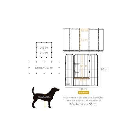 Enclos pour chiots 80 cm de haut, enclos pour chiots 12 éléments avec 2 portes, enclos pour chien DIY, enclos de sortie pour chiens de taille moyenne, lapins, cobayes, acier, gris (1/5)