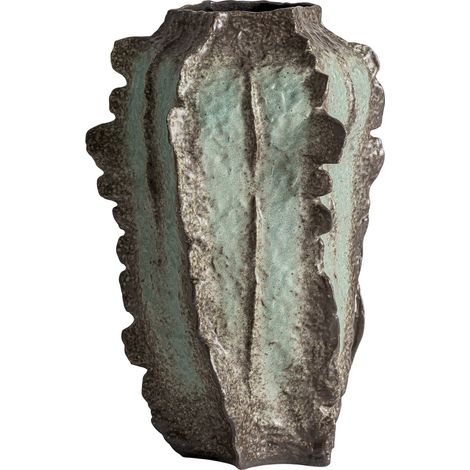 Vase en céramique verte sculptural contemporain - vert patiné (1/3)