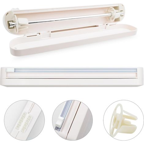 Distributeur de film plastique réutilisable avec lames, distributeur d'emballages alimentaires, film plastique/papier ciré rechargeable (1/5)