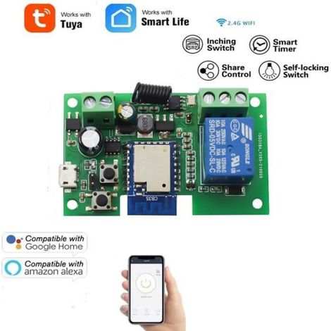 Controleur Porte Garage - WiFi 2.4 GHz - 1 Canal - 7-32 V CC - Compatible Alexa Google Home - Pour Ouverture Fermeture à Distance - 1 Pièce