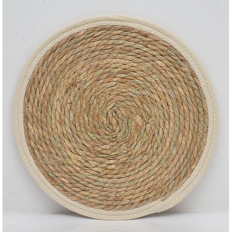 Dimo Tovaglietta Tammy D 38 Cm in Corda di Paglia Naturale con Bordo in Cotone Sabbia – Sottopiatto Decorativo