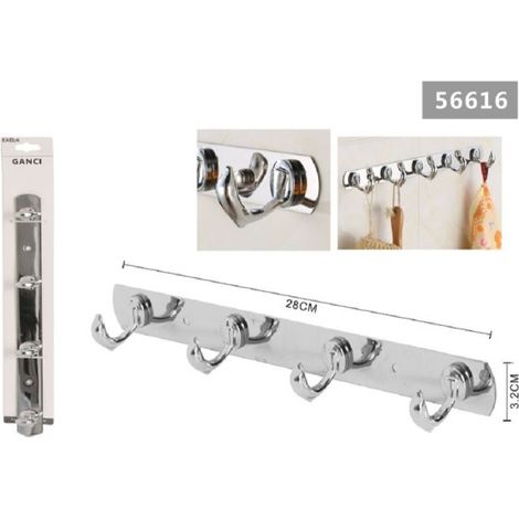 TOALLERO COLGADOR 4 GANCHOS FORMA DELFÍN BAÑO PARED 28X3,2 CM 56616 (1/2)
