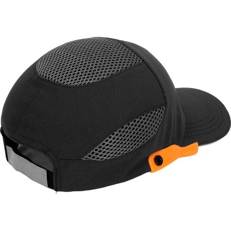 Casquette de sécurité respirante ajustable visière anti-choc protection chantier sport travail noir bord orange (1/5)