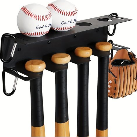 Support mural pour bâtons de baseball et balles, rangement pour 4 bâtons et 4 balles avec crochets (1/5)