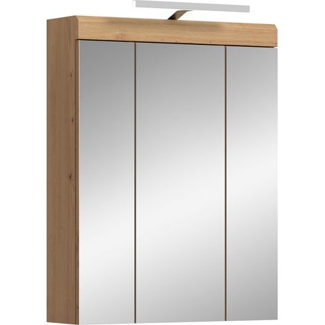 Armoire à Pharmacie avec Miroir et éclairage Imitation chêne Artisanal, env. 60 x 79 x 18 cm (1/5)
