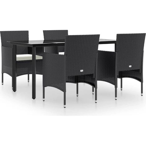Ensemble de salle à manger de jardin meuble extérieur avec coussins 5 pièces noir