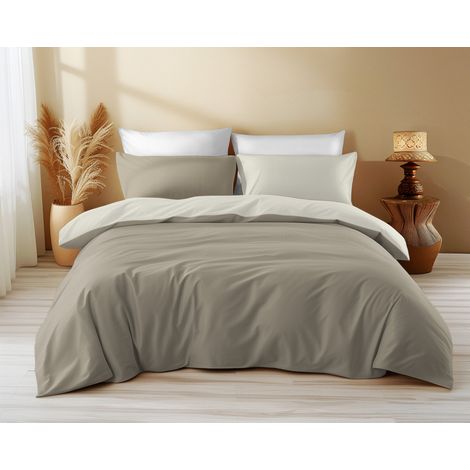 Copripiumino Double Face Tortora Chiaro/Tortora Scuro - 100% Cotone, Morbido e Traspirante, Made in Italy Cm. 250x200