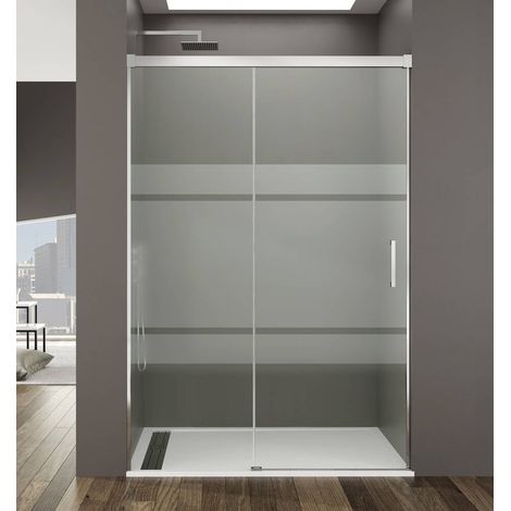 GME BASIC Mampara Frontal Ducha Corredera 1F+1C Cromo Vidrio Decorado - Medida: 165-170 cm - ref: GME6415 (1/2)