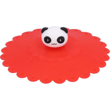 Couvercle alimentaire en silicone, couvre-tasse résistant à la chaleur avec un joli motif de dessin animé, rouge, idéal pour la cuisine et le bureau. (1/5)