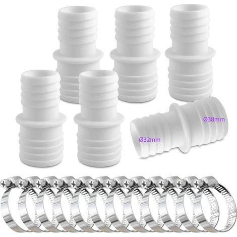 Lot de 6 raccords de tuyau de 32 mm à 38 mm de diamètre avec 12 colliers de serrage pour piscine Adaptateur de tuyau double (1/5)