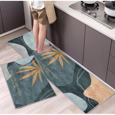 Lot de 2 Tapis de Cuisine antidérapants, Absorbe l'eau et l'huile,Résistant à la poussière Tapis de Cuisine,40x60+40x120cm-04 (1/4)