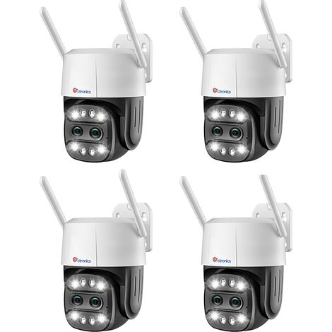 Lot de 4 PTZ Caméra Surveillance WiFi Ctronics avec 2 Objectif, Zoom Hybride 7X, Suivi Auto avec Zoom Auto, Détection Humaine, Vision Nocturne Couleur Blanc (1/5)