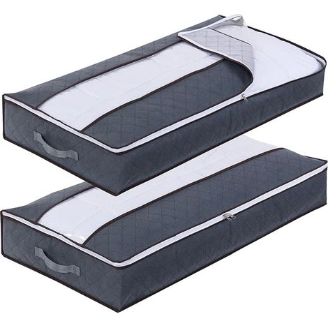 2 Pcs Boite Rangement Sous Lit, Sac de Rangement Vetement Sac de Rangement Pliable Poignée Renforcée Avec Fermeture éclair Fenêtre Transparente Pour Rangement de Couette Vêtements (1/5)