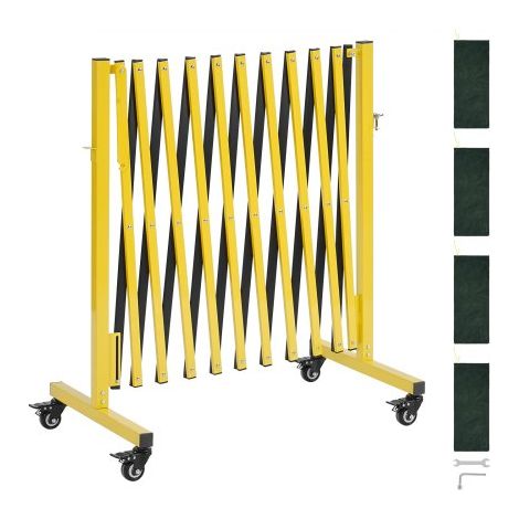 Barricada Extensible de 3,94 m, Barrera de Seguridad Plegable con Rueda y Freno, Valla Metálica Portátil de Aleación de Aluminio, para Obra Construcción Control de Espacios, Color Negro Amarillo (1/5)
