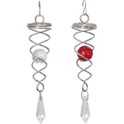 [lot de 2 pièces - Rouge et transparent] - dimensions: 3 x 16 cm - livré avec 2 perles de verre à facettes - livré avec crochet de fixation et fil en nylon (1/4)