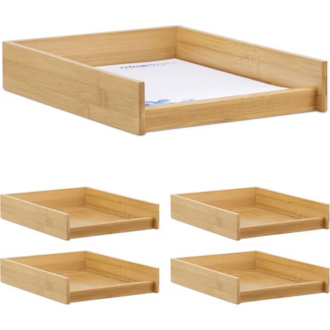 5x Vaschetta Portadocumenti Ufficio & Studio, A4, Scrivania, Portalettere, Bambù, 6x25x33 cm, Naturale