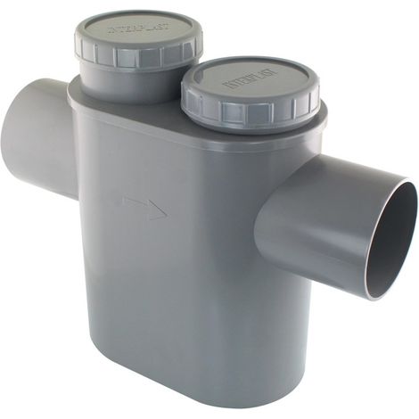 Fitt – Siphon de sol disconnecteur monobloc en PVC Ø100 – Garde d'eau anti-odeurs – Raccordement mâle-femelle à coller – Bouchons de visite Ø100 et Ø50