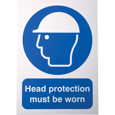 Panneau, avec pictogramme : Casque de protection obligatoire "Head protection must be worn" , en PP ( Prix pour 1 ) (1/3)