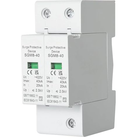 Dispositif de Protection Contre Les Surtensions, 1 Pièces 220V 2P 40KA Dispositif de Parafoudre Basse Tension de Protection Contre Les Surtensions pour la Protection Contre la Foudre (1/5)