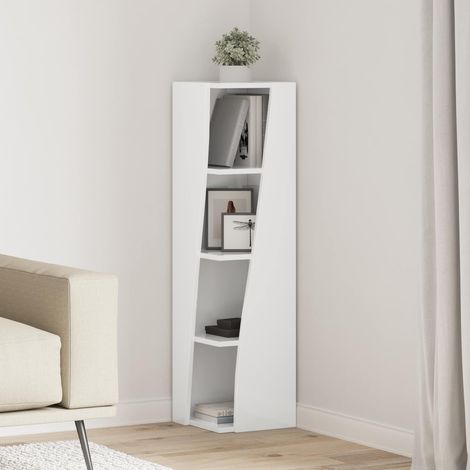 Meuble d’angle avec 4 étagères en bois d’ingénierie blanc brillant 27,5 x 27 x 102 cm - PANGIVO (1/5)