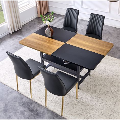 Mesa comedor con sillas y almacenaje moderno negro y oro OKMYHOME (1/5)