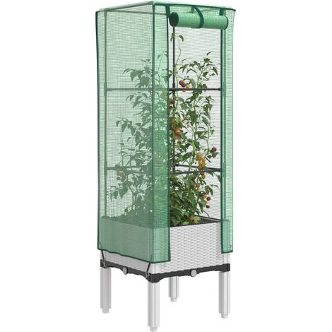 Hochbeet mit Gewächshaus-Aufsatz Rattan-Optik 40x40x140 cm
