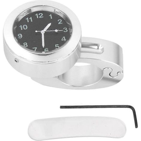 Horloge universelle pour guidon de moto 7/8" 1" à cadran argenté chromé (1/5)