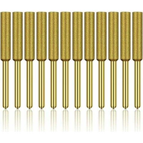 12 Pcs Diamant Affûteur de Tronçonneuse, Haute Dureté Titane Plaqué Burr Meule Meule, Affûteur de Tronçonneuse Pierre Bits, 3/16in 4.8mm H122 Derrui (1/4)