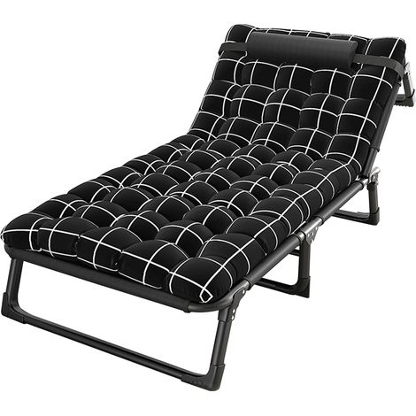 Lit pliant avec matelas et oreiller, réglage 4 positions, capacité de charge 200 kg, 190 × 75 × 30 cm, noir. (1/5)