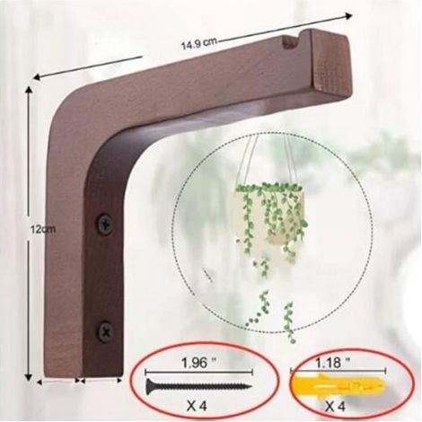 Support Mural En Bois Pour Plantes - 15,1 x 13 x 2 cm - Fixation Murale Pour Suspension De Pot De Fleurs Ou Accessoires - Usage Intérieur Et Extérieur - 1 Pièce