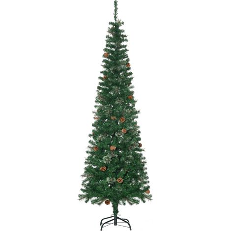 Albero di Natale artificiale, sottile, a forma di pigna, ignifugo, 54 x 195 cm, verde.