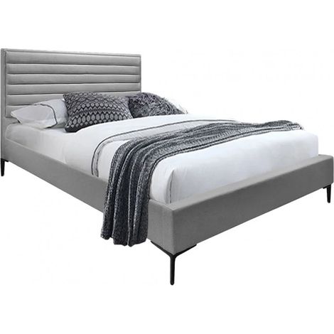 Lit double 160 x 200 cm en tissu gris + sommier fixe - PALAZZO (1/5)
