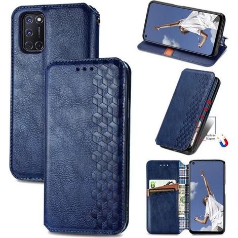 Coque OPPO A72, Bleu Coque Folio Cuir Mince Silicone Antichoc Mode Protection avec Support et Porte-cartes (1/4)