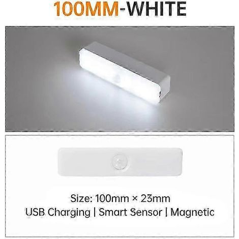 Veilleuse LED ultra-mince sans fil rechargeable par USB avec détecteur de mouvement pour armoire et placard de cuisine (10/20/30/50 cm) 100 mm blanc (1/5)