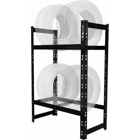 Relaxdays tyre rack for 4 tyres, HxWxD: 100 x 60 x 35 cm, 150 kg per shelf, plug-in system, steel, black (1/5)