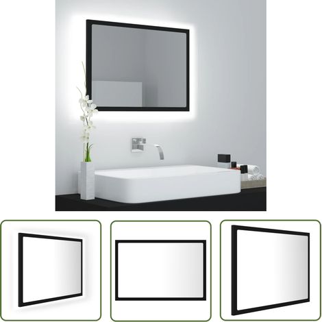 The Living Store LED-Badspiegel Schwarz 60x8,5x37 cm Acryl - LED-Badspiegel - Wandspiegel - Badezimmerspiegel - Spiegelschrank - Schwarzer Spiegel (1/5)