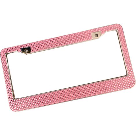 2 Porte-Plaque d'Immatriculation Roses Strass pour Femme, Cadre de Plaque Auto Décoratif en Cristal, Lot de 2, Garniture Extérieure Brillante (1/5)