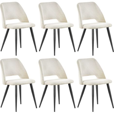 Chaise salle à manger - WAFTING - Lot de 6 Velours rembourrées - Beige - Pieds métal - Style Scandinave (1/5)