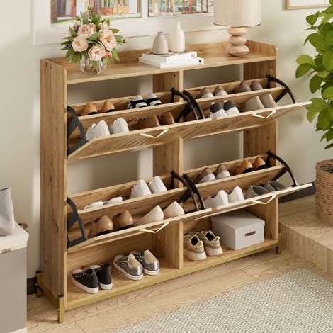 ELVMI Meuble à chaussures avec 4 portes et étagère supérieure sur socle en métal pour entrée en MDF 108.5 x 24 x 100 cm