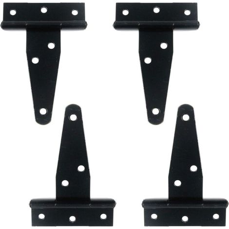 4 charnières en T décoratives pour porte, portail, armoire, abri de jardin, charnières à sangle en T, avec vis de montage, noir, longueur 3"