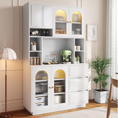 Buffet rangement 106x30x175 cm LED MDF blanc HAVRYA (1/5)