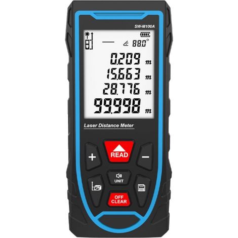 Vielseitiger Entfernungsmesser, wiederaufladbar, mit hintergrundbeleuchtetem Stahlband und LCD-Display für präzise Messungen