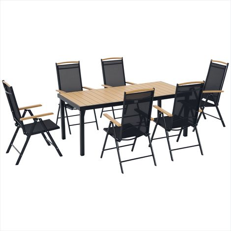 Salon de jardin 6 personnes aluminium table 190 cm noir (1/5)
